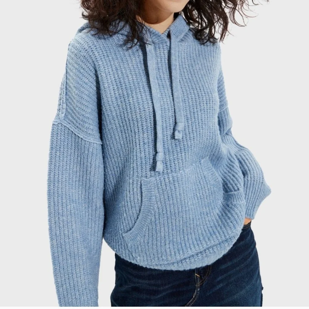 American Eagle Sweater Chunky Oversized Hoodie in Dusty Blue W/ Kangaroo Pocket - Picture 1 of 9